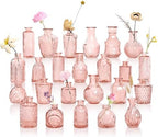 Vintage Pink Small Glass Vase Set of 24, Cute Bud Vases for Centerpiece Table Decorations, Boho Mini Vases for Flowers, Pink Clear Vase Bulk for Wedding Party Decor, Birthday, Baby Shower by GarDream