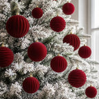 4In Red Velvet Christmas Ornaments Set,9pcs Burgundy Flocked Ornaments Ball - Image 2