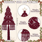 HunnmingRe 3 Pcs Large Macrame Christmas Tree Decor, Burgundy Red - Image 2