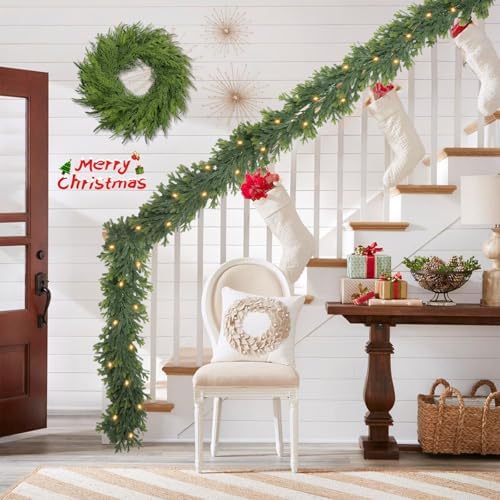 6 FT Christmas Garland Pre Lit Cedar Garlands Artificial Pine Cypress Garlands for Dining Tables Mantle Porches Outdoor Christmas Decorations - Image 6