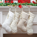 8 Pcs Rustic Christmas Stockings Set, 18" & 20" Large Farmhouse Boho White Cream Cable Knit Xmas Stockings Bulk, Modern with Plush Faux Fur Name Tags for Family Holiday Decor - Image 3