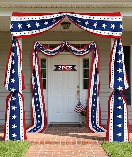 25ft 4th of July Decorations American Flag Bunting Patriotic Door Decor Outdoor Porch for Memorial Day 250th Independence（2 Pack) by UQJE