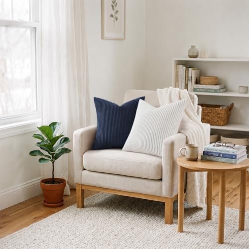 Mecatny Corduroy Decorative Throw Pillow Covers 26x26 Set of 2 Deep Blue - Image 6