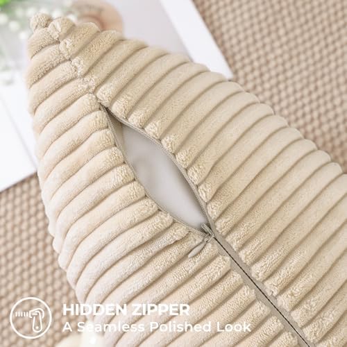 Mecatny Corduroy Fall Decorative Throw Pillow Covers 24x24 Set of 2 Beige - Image 4