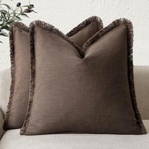 Foindtower Decorative Linen Fringe Throw Pillow Covers 26×26 Reddish Brown by Foindtower