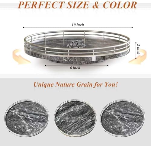 AHM10-Inch Gray Marble Lazy Susan with Silver Iron Frame - Image 6