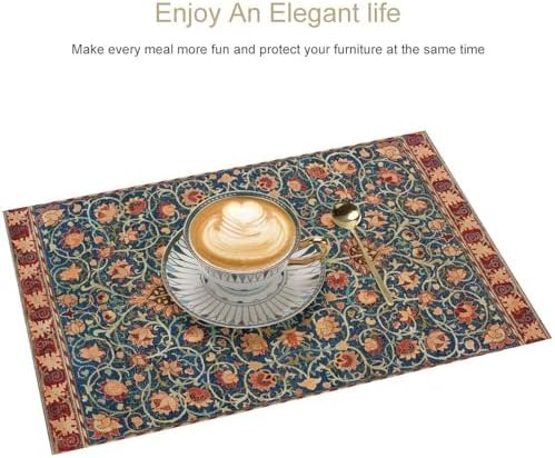William Morris Retro Plant Pattern Floral Placemats, William Morris Art Print Table Mats, Tabletop Dining Room Kitchen Decoration 18" L x 12" W *6 PCS - Image 4