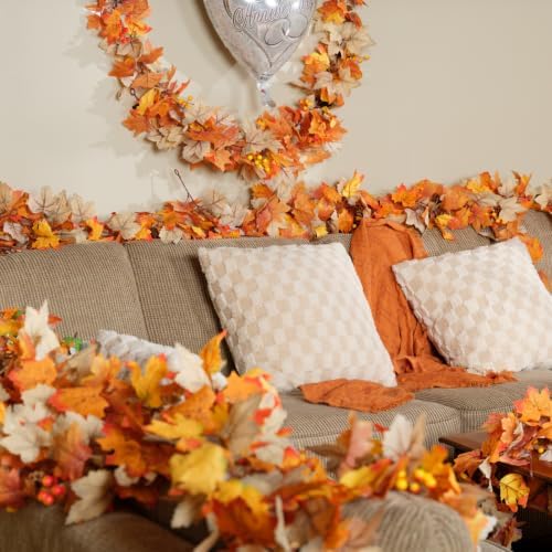 CQURE 6 Pack Fall Leaf Garland with Lights,35.4Ft 60LED Fall Decorations Maple Leaves String Lights, Artificial Autumn Garland for Thanksgiving Halloween Harvest Home Party - Image 4