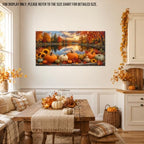 WAXWHELK Fall Canvas Wall Art Pumpkin Autumn Lake Landscape Painting Pictures, Rustic Farmhouse Thanksgiving Artwork for Bedroom Living Room Home Decor, (20"x40") - Image 3