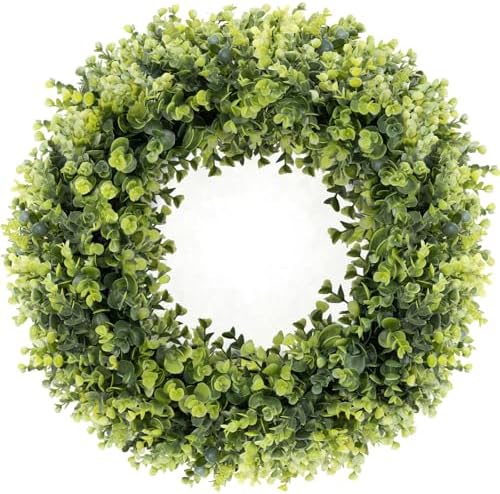HUZIYAHAN 24In Large Boxwoods Door Wreaths for Front Door Spring Summer Outside All Season Green Year Round Artificial Greenery Wreath for Wall Window Rustic Farmhouse Home Outdoor Indoor Decorations by HUZIYAHAN