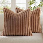decorUhome Fall Faux Fur Throw Pillow Covers 24x24 Set of 2 Brown by decorUhome
