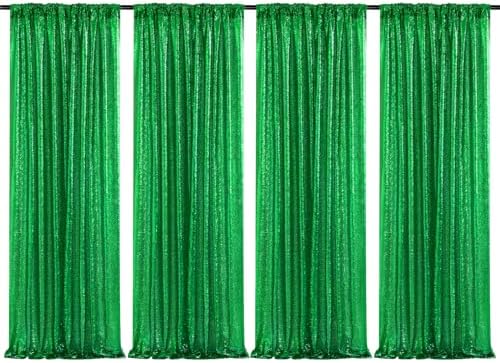Christmas Photo Backdrop Green Sequin Backdrop Curtains,4 Panels 2FTx8FT by SoarDream