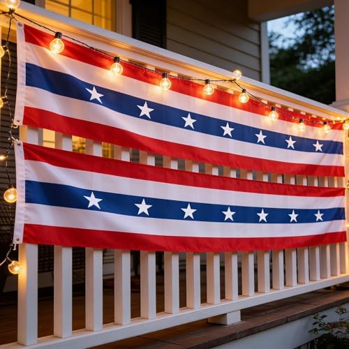 2 Pack Patriotic Bunting Banner, 4th of July Outdoor Porch Decorations 2.5 x 20 ft Red White and Blue American Flag for Memorial Day, Veterans Day, Home Yard (Independence Day-1) - Image 4