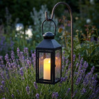 JHY DESIGN Set of 2 Farmhouse Decorative Lanterns 13" H Hurricane Candle Lanterns Rustic Lanterns Centerpieces for Home Garden Front Porch Indoor Outdoor Paritie and Wedding(Black) - Image 3