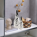 Yundu Ceramic Vase Set of 2, White with Silver, Modern Home Décor, Living Room, Dried Flowers, 14x6x6 inches - Image 2