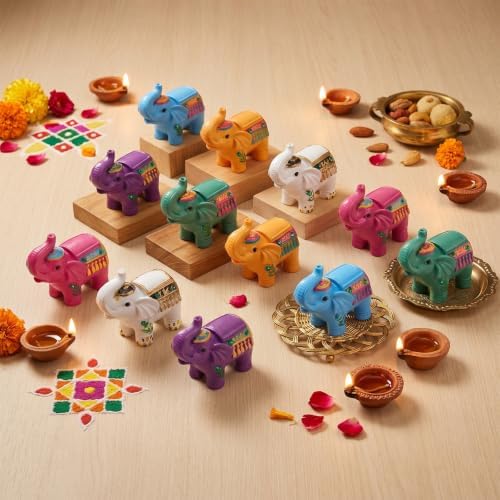 12 Pcs Indian Return Gift Bulk for Pooja, Colorful Elephant Statue - Image 3