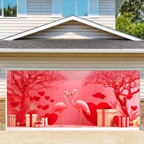 Happy Valentine's Day Garage Door Banner Cover, 6x13 ft Pink Flamingos Sweet Scene, Large Outdoor Holiday Decoration (Red Flamingos) - Image 5