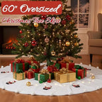 Libima Large White Faux Fur Christmas Tree Skirt with Pom Poms,60 Inch - Image 4