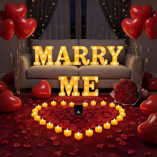 Marry Me Sign Light Up Letters, Proposal Decorations Kits Romantic Night by ARIKJ