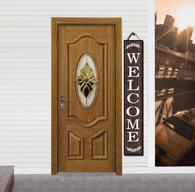 48 * 8 Inch - Welcome Sign for Front Door - Wood Plank Combo Set, Standing + Hanging Porch Decor, Large Rustic, Indoor/Outdoor - Image 3