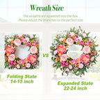 Vibrant Spring Wreaths for Front Door, 24 Inch Spring Wreath with Pink Peony Tulip Orchid， Artificial Flower Floral Decor for Front Entry Door Wall Window, Summer Decorations Indoor Outdoor - Image 5