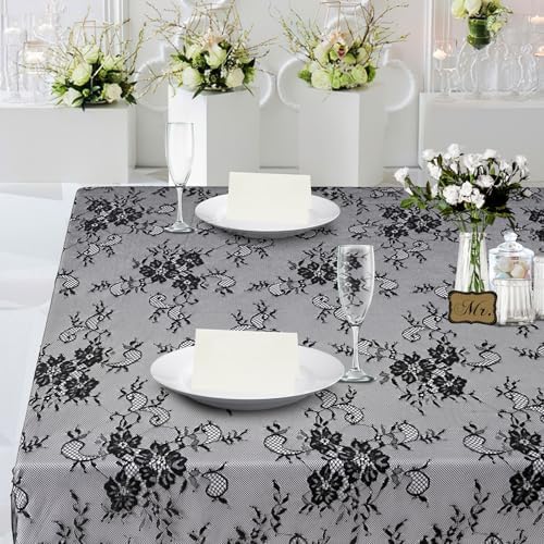 Vintage Black Lace Tablecloth 6pcs Table Fabric 60x120 Inch for Scary - Image 5