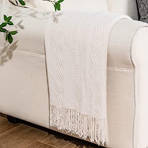 BATTILO HOME Cream Throw Blanket for Couch, Bedroom Decor Boho Throw Blanket, Decorative White Blanket Throw for Sofa Living Room, 50"x60" - Image 7