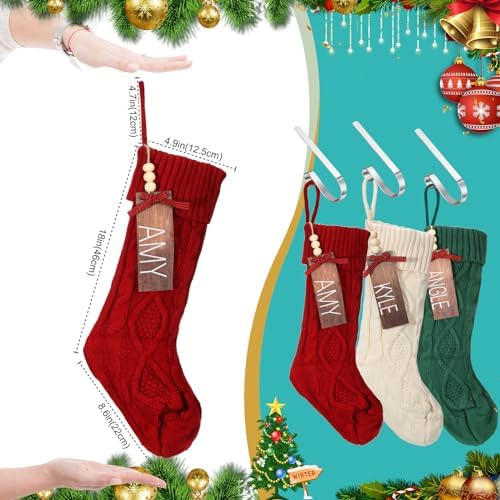 Zubebe 4 Sets 18 in Knitted Christmas Stockings Kit, Metal Stocking Holder and Name Tags Large Knit Xmas Stocking with Marker Pen for Family Holiday Xmas Party Fireplace Mantel Decor - Image 6