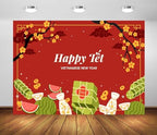 BELECO 9x6ft Fabric Happy TET Vietnamese New Year Backdrop TET Decorations Red Lunar New Year Background Asian New Year Party Decorations Holiday Photoshoot Studio Props by BELECO