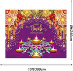 10x8ft Diwali Backdrop Fabric Purple Happy Diwali Festival of Lights Photography Background Extra Large Banner Room Decor - Image 3