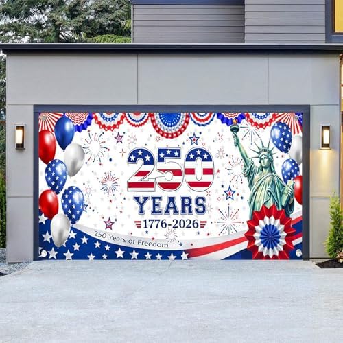 American 250th Birthday Garage Door Cover Decorations, 4th of July Photograph Backdrop America USA Banner 250th Anniversary Garage Door for Independence Day Patriotic Party Outdoor Decor Banners (A) by Unknown