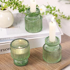 DARJEN 6 Pcs Green Candlestick Holders - Glass Taper Candle Holders Tealight Votive Candle Holders for Table Centerpieces, Wedding, Dinner Party, Home, Gifts (Pack of 2) - Image 4