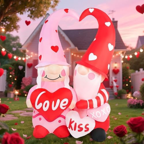 6FT Valentine’s Day Inflatable Outdoor Decorations Romantic Couple Gnomes with Heart “Love” & “Kiss” LED Lights Blow Up Lawn Ornament Wedding Anniversary Engagement Party Decor for Yard Garden Indoor by Zeepair