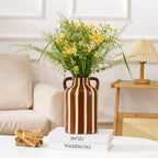 Ceramic Flower Vase with Handles, Modern Brown Striped Decorative Vase for Home Decor, 9.1" Art Floral Tall Flower Vases for Living Room & Kitchen, Mantel & Bookshelf, Centerpieces, Entryway - Image 3