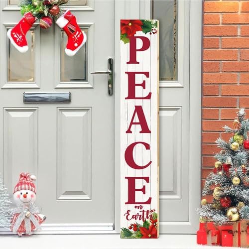SRongmao Peace on Earth Porch Sign Christmas Front Door Hanging Decorations 8x63inch Vertical Wooden Indoor Outdoor Standing Signs For Home Yard Farmhouse Holiday Decor - Image 2