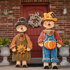 Beeveer 2 Pcs Fall Wooden Scarecrow Standing Porch Sign Outdoor Fall Decor by Beeveer
