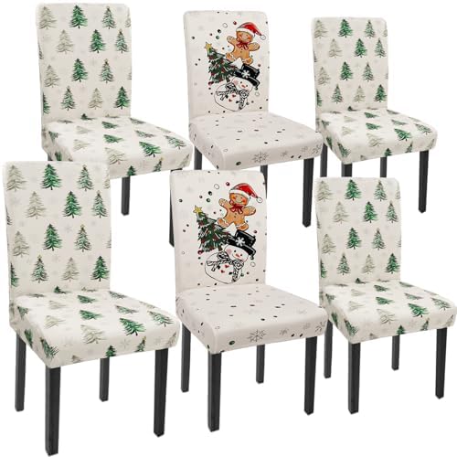 Christmas Chair Covers Set of 6 Gingerbread Xmas Tree Parsons Slipcovers by Unknown