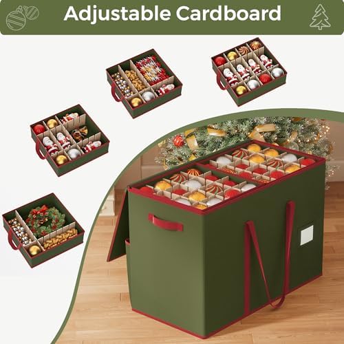 160-3” Large Christmas Ornament Storage Box, Dual Zippers, Stackable Christmas Storage Container with Lid, 6 Trays, 600D Oxford, Green - Image 5