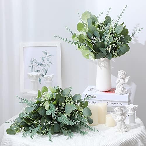 Tigeen 200 Pcs Artificial Eucalyptus Stems, 2 Styles Faux Greenery, Green - Image 6