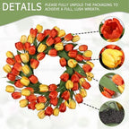 24 Inch Tulip Summer Wreath for Front Door Spring Silk Wreath with Green Leaves Artificial Tulip Flower Wreaths for All Seasons Farmhouse Porch Wall Living Room Home Widding Decor - Image 2