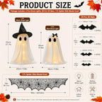 Halloween Decor Set: 2 Light Up Ghosts, Cobweb Scarf & 28 Pcs Bat Stickers - Image 2
