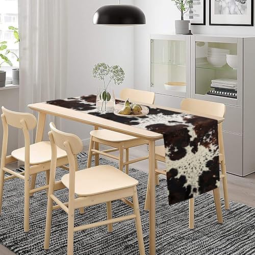 Cow Print Table Runner, Black Cowhide Print Western Pattern for Home Kitchen Table Decor Dining Coffee Room Party Decor 13x120in - Image 3
