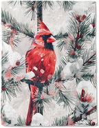 Snowy Red Cardinal Fleece Blanket - Lightweight Soft Cozy Gifts Throw for Animal Lovers,Kids,Women,Winter Snow-Covered Pine Branch Blankets,Home Room Modern Festive Decor 60x80in by AINORI
