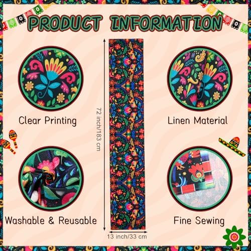 Breling 6 Pack Mexican Fiesta Table Runner 72x13 Inch, Black Base - Image 6