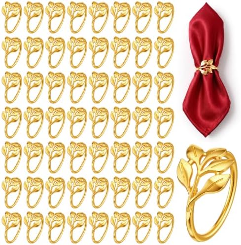80 Pcs Gold Leaf Napkin Rings Metal Napkin Ring Holder Buckles by Unknown