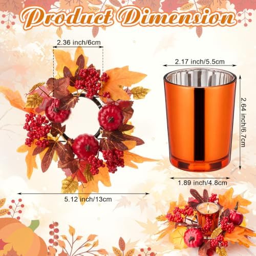 Umigy 6 Set Fall Candle Holders Glass Votive, Pumpkin, Red - Image 2