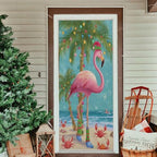 Pfrewn Christmas Decorations Door Cover Christmas Tropical Flamingo Palm Tree Crab Front Door Backdrop Banner Winter Holiday Garage Door Sign for Home Indoor Outdoor Party Supplies 36x98 in - Image 6