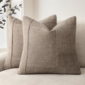 Foindtower Set of 2 Decorative Patchwork Chenille Throw Pillow Covers Textured Modern Vintage Cushion Cover Neutral Boho Accent Home Decor for Sofa Chair Couch Bed Living Room,20×20 Inch,Taupe Gray by Foindtower