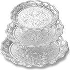 Rtteri 3 Pack Silver Serving Trays Set 8''/10''/12'' Vintage Embossed Round Coffee Table Platters Party Decor Metal Plates Silver Plated Jewelry Display Plates for Wedding Dessert Fruit (Rose) by Rtteri