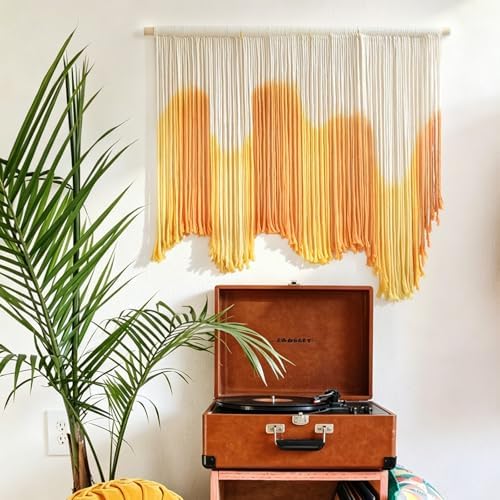 IOWER Macrame Wall Hanging Yellow Dip Dye Boho Fiber Wall Decor 27" x 26.8" - Image 4